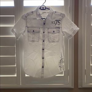 White Helix Short Sleeve Button Graphic Shirt
